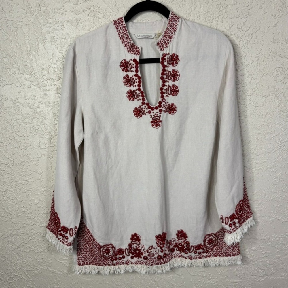 Soft Surroundings Sahara Tunic Womens PS Red Bead Embroidery Linen Blend Boho - Picture 1 of 10